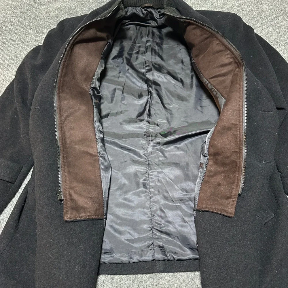 Lauren Ralph Lauren Mens Black Wool Blend Pea Coat Bib 44R RN 90736